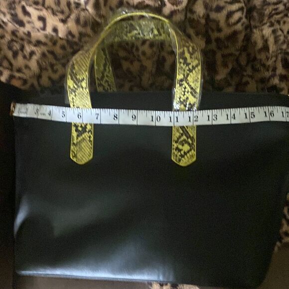 Black Faux Leather Neon Green Snakeskin Tote - Picture 8 of 8